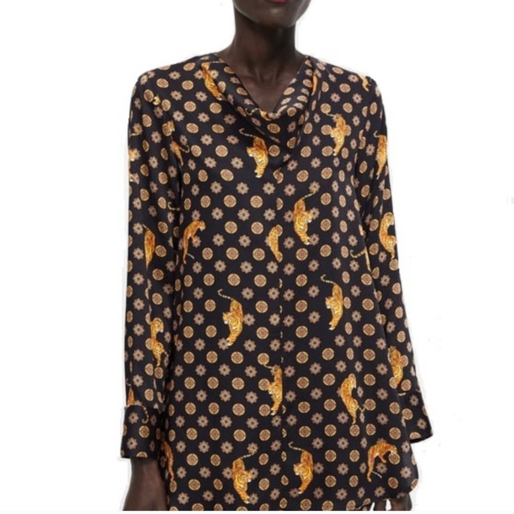 Zara Tiger and Geometric Print Blouse